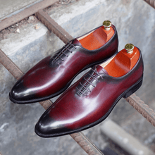 Wine leather whole cut derbies