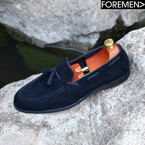 Black Suede tassel loafers for men