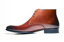 Brown Foremen leather Chukka boots with lace up type closure and rubber sole
