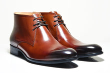 Brown Foremen leather Chukka boots with lace up type closure and rubber sole