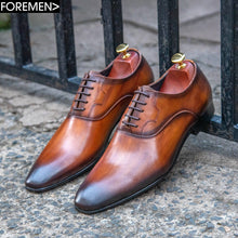 Brown Leather low-cut Foremen oxford lace up shoe with rubber sole
