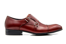 Tan Foremen Leather Double Monk Strap with Buckle type closure and rubber sole.