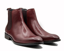 Ox-Blood ankle length soft leather Foremen Chelsea boots with slip-on type closure and rubber sole