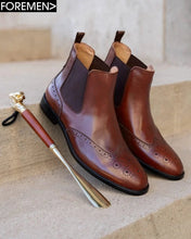 DALLAS | Dark Tan Brogue Chelsea Boots